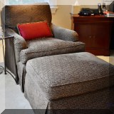 F44. Beacon Hill Furniture club chair and ottoman. 35&rdquo;h x 31&rdquo;w x 38&rdquo;d 